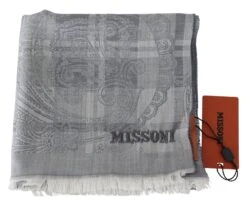 Missoni Gray Floral Wool Unisex Neck Wrap Fringes Men's Scarf -Lux Lair Store 1498391