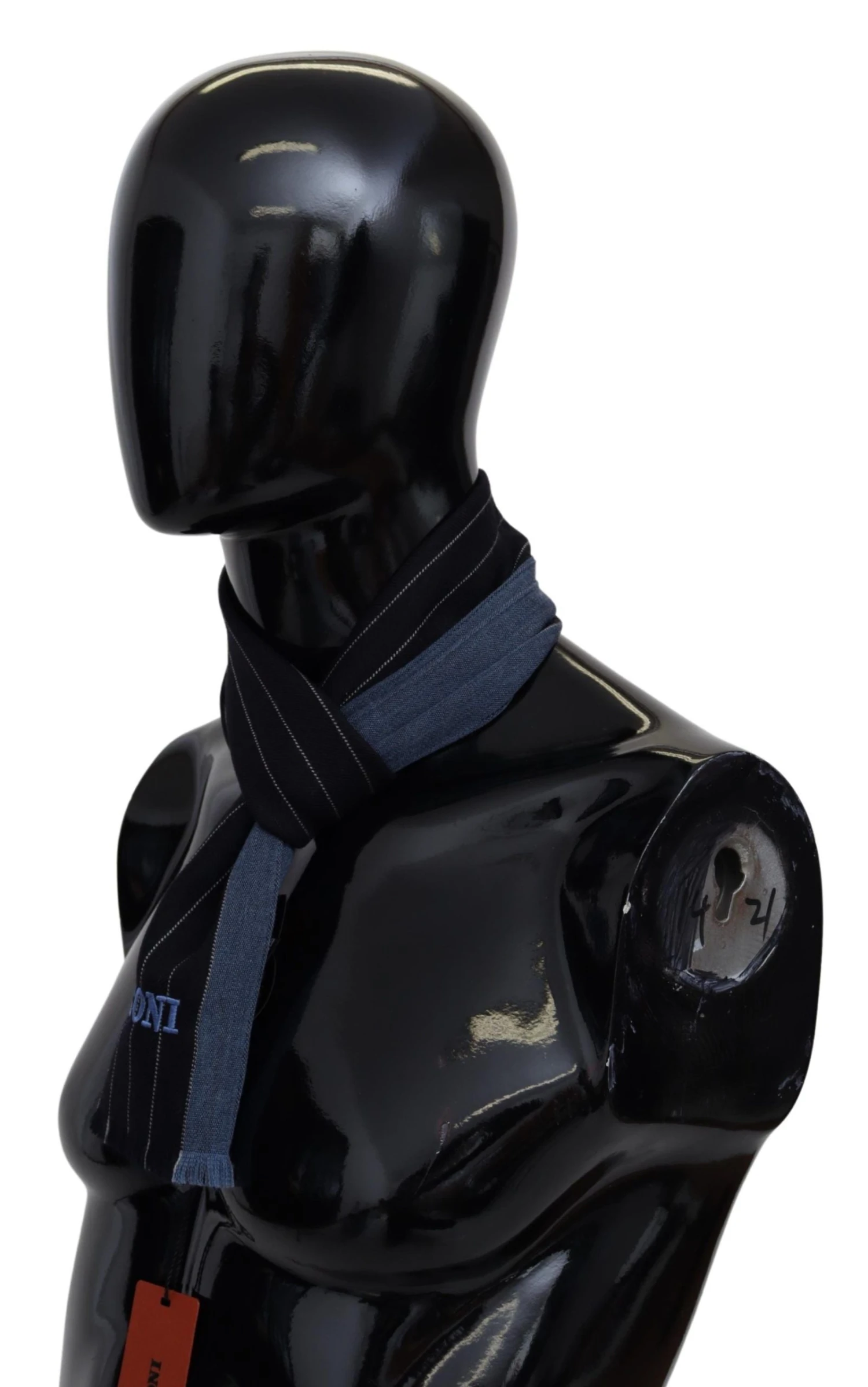 Missoni Black Blue Striped Wool Unisex Wrap Men's Scarf 4 Missoni Black Blue Striped Wool Unisex Wrap Men's Scarf - Image 2