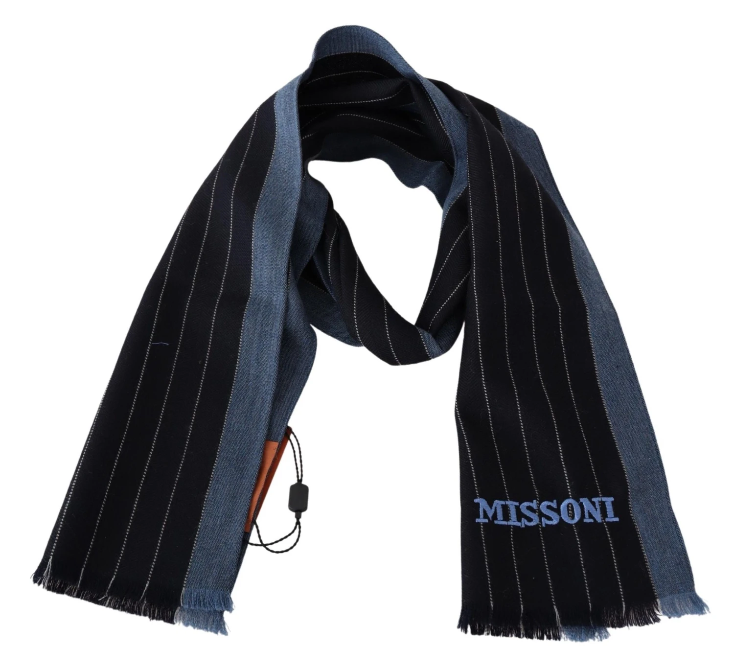Missoni Black Blue Striped Wool Unisex Wrap Men's Scarf 5 Missoni Black Blue Striped Wool Unisex Wrap Men's Scarf - Image 3