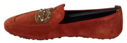 Dolce & Gabbana Orange Leather Crystal Crown Loafers Men's Shoes -Lux Lair Store 1506346