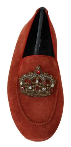 Dolce & Gabbana Orange Leather Crystal Crown Loafers Men's Shoes -Lux Lair Store 1506348