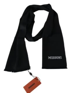 Missoni Black 100% Wool Unisex Neck Wrap Fringes Logo Men's Scarf -Lux Lair Store 1516197