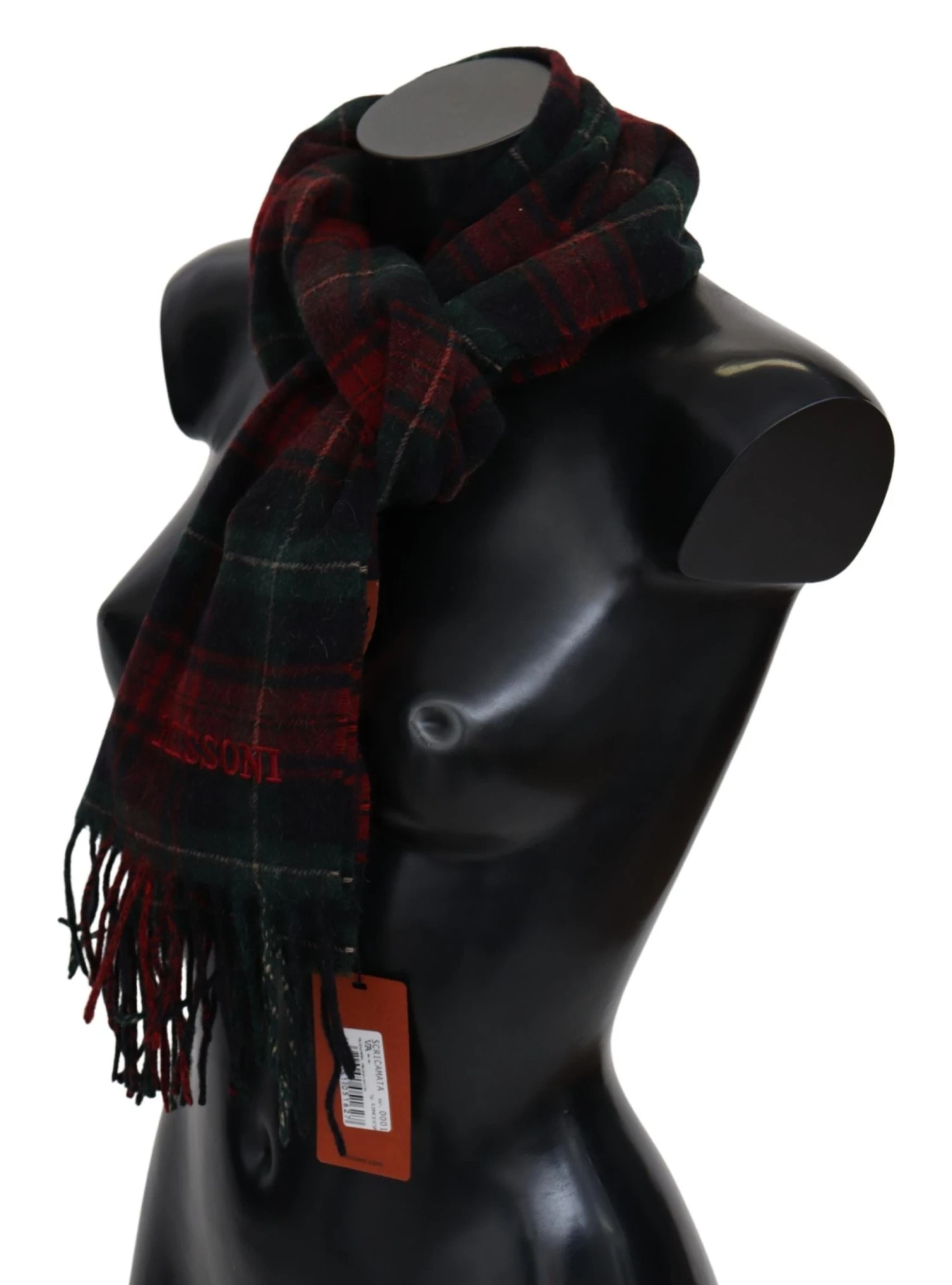 Missoni Black Red Check Wool Unisex Neck Wrap Fringes Men's Scarf 4 Missoni Black Red Check Wool Unisex Neck Wrap Fringes Men's Scarf - Image 2