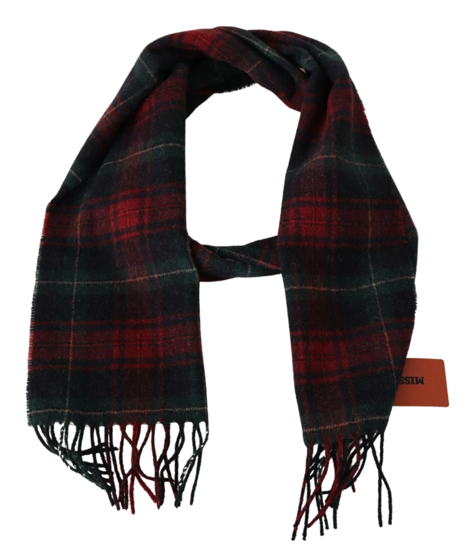 Missoni Black Red Check Wool Unisex Neck Wrap Fringes Men's Scarf 5 Missoni Black Red Check Wool Unisex Neck Wrap Fringes Men's Scarf - Image 3