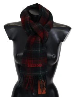 Missoni Black Red Check Wool Unisex Neck Wrap Fringes Men's Scarf