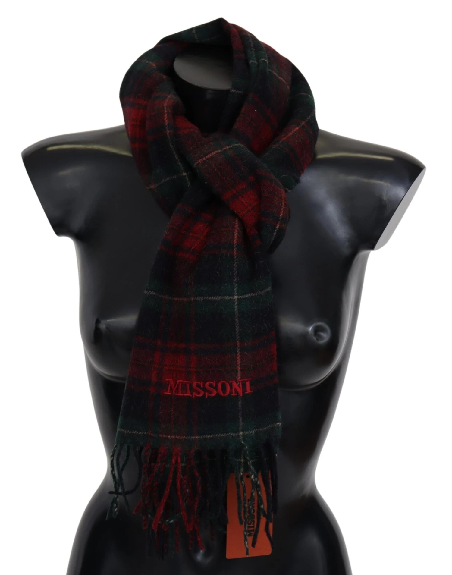 Missoni Black Red Check Wool Unisex Neck Wrap Fringes Men's Scarf 3 Missoni Black Red Check Wool Unisex Neck Wrap Fringes Men's Scarf