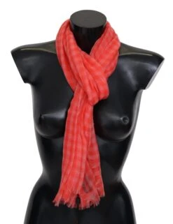 Missoni Orange Check Cashmere Unisex Wrap Fringes Men's Scarf