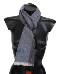 Missoni Gray Striped Wool Unisex Neck Wrap Fringes Men's Scarf