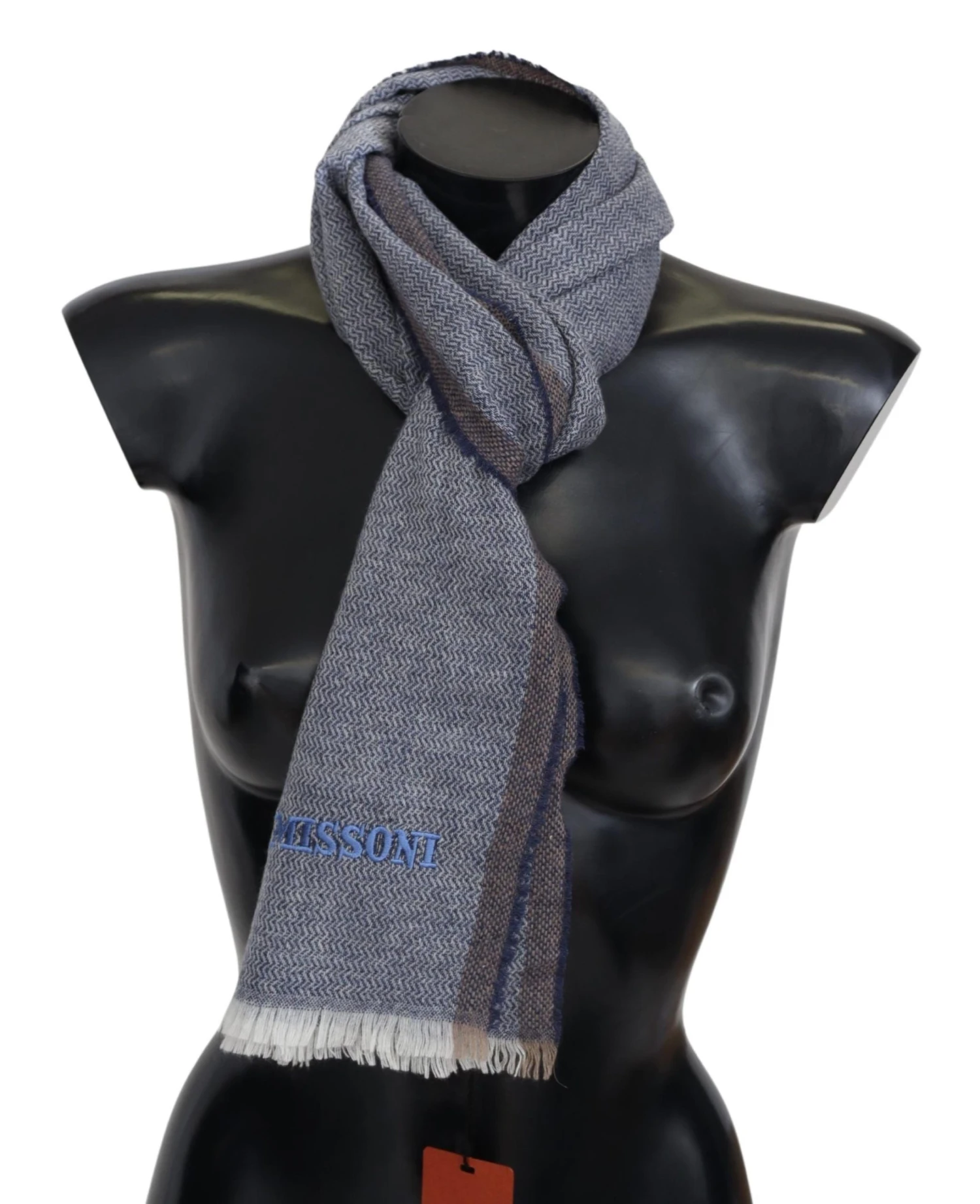 Missoni Gray Striped Wool Unisex Neck Wrap Fringes Men's Scarf 3 Missoni Gray Striped Wool Unisex Neck Wrap Fringes Men's Scarf