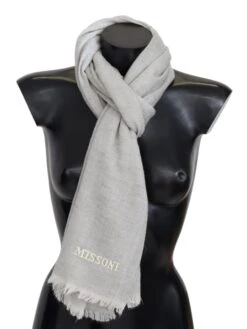 Missoni Gray Wool Knit Unisex Neck Wrap Men's Scarf