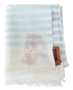Missoni Blue White Lined Cashmere Unisex Wrap Men's Scarf -Lux Lair Store 1516465