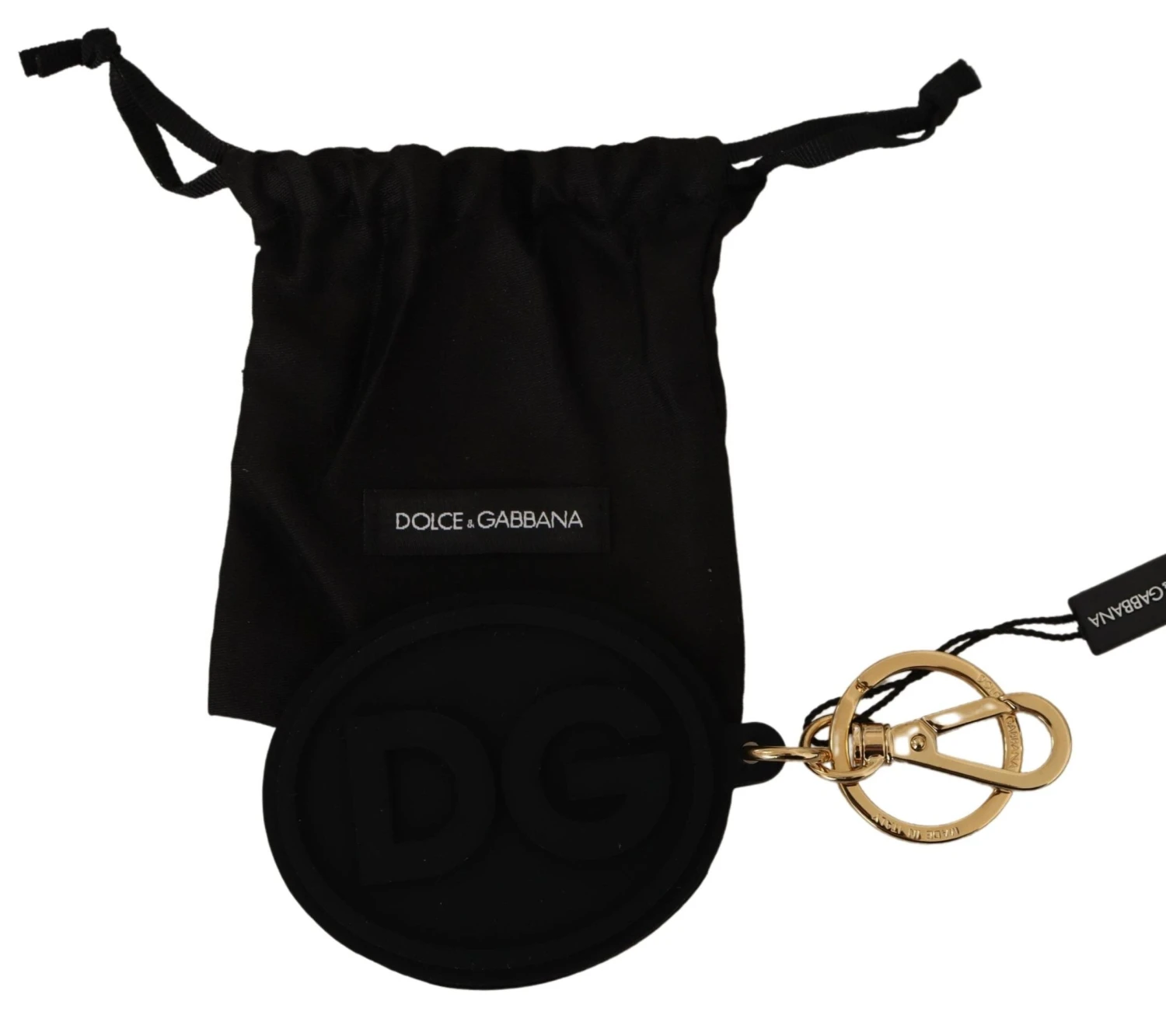 Dolce & Gabbana Black Rubber DG Logo Gold Brass Metal Keyring Men's Keychain 5 Dolce & Gabbana Black Rubber DG Logo Gold Brass Metal Keyring Men's Keychain - Image 3