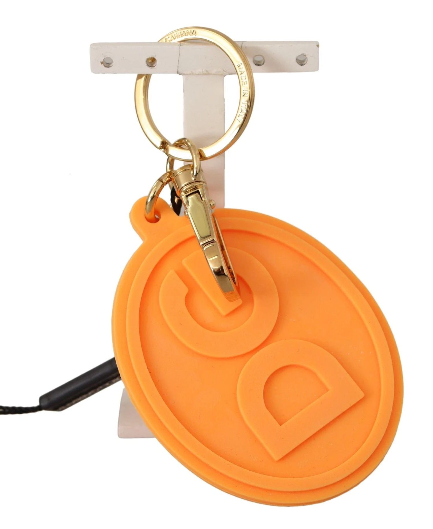 Dolce & Gabbana Orange Rubber DG Logo Gold Brass Metal Men's Keychain 3 Dolce & Gabbana Orange Rubber DG Logo Gold Brass Metal Men's Keychain