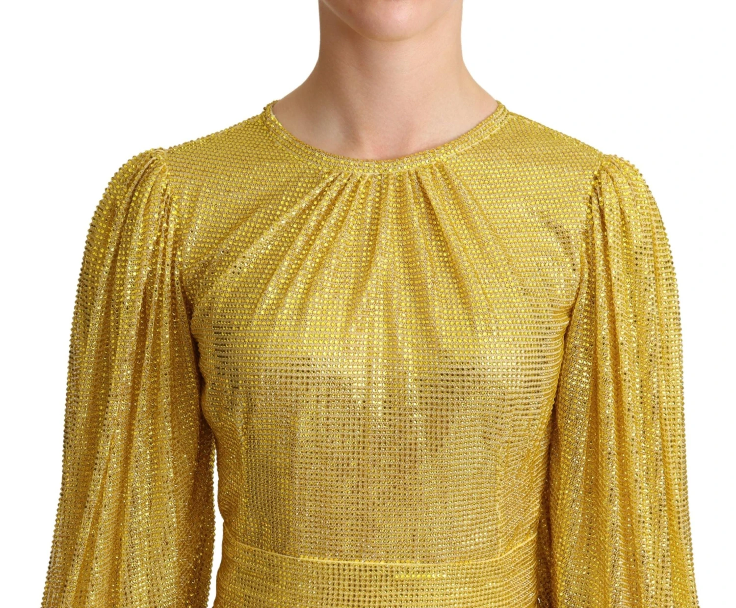 Dolce & Gabbana Yellow Crystal Mesh Pleated Maxi Women's Dress 6 Dolce & Gabbana Yellow Crystal Mesh Pleated Maxi Women's Dress - Image 4