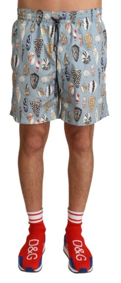Dolce & Gabbana Blue Seashell Beachwear Swimwear Men's Shorts