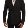 Dolce & Gabbana Black White Striped Slim Fit Coat Men's Blazer 1 Dolce & Gabbana Black White Striped Slim Fit Coat Men's Blazer -Lux Lair Store 1539950