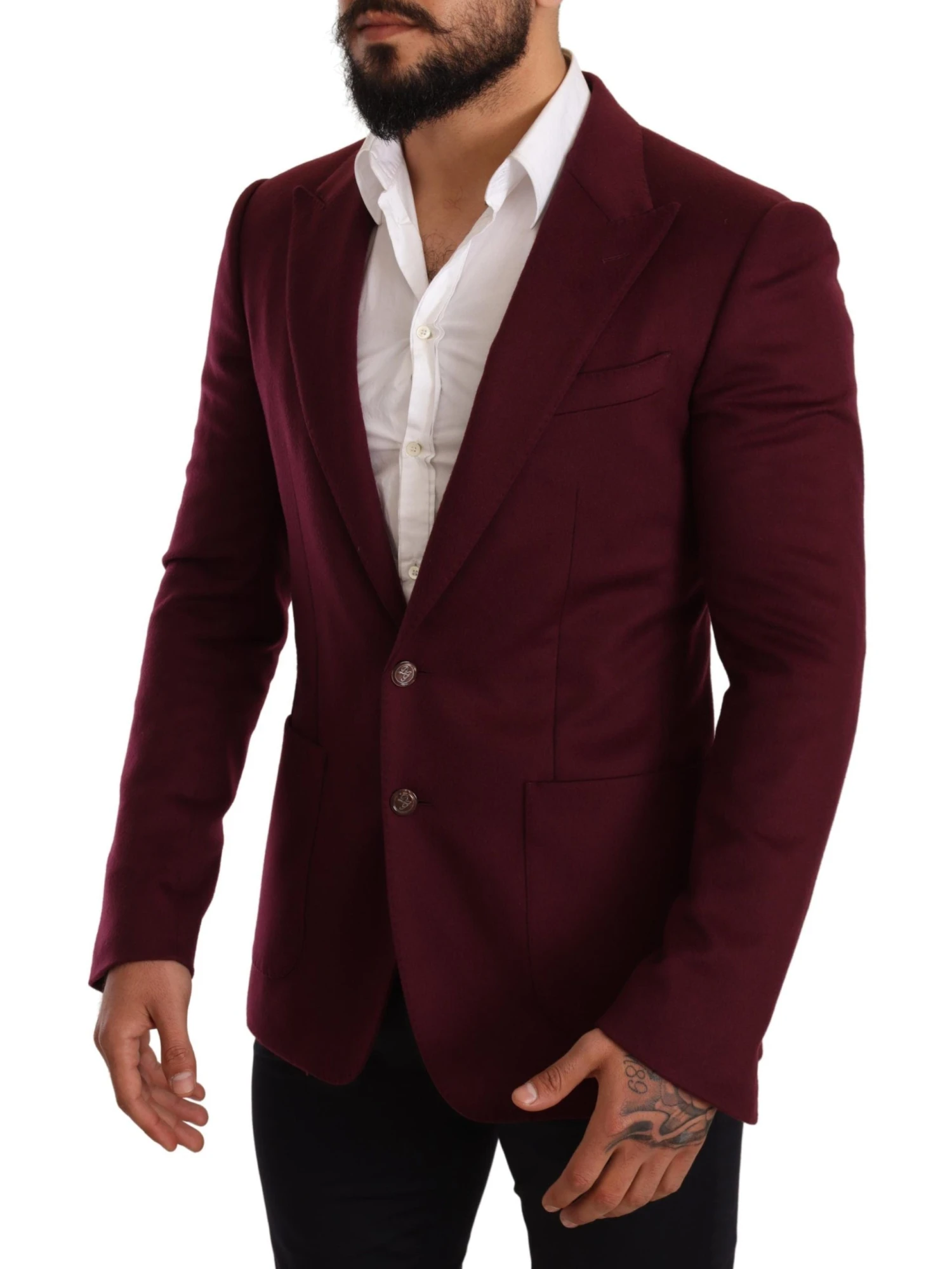 Dolce & Gabbana Maroon Cashmere Slim Fit Coat Jacket Men's Blazer 4 Dolce & Gabbana Maroon Cashmere Slim Fit Coat Jacket Men's Blazer - Image 2