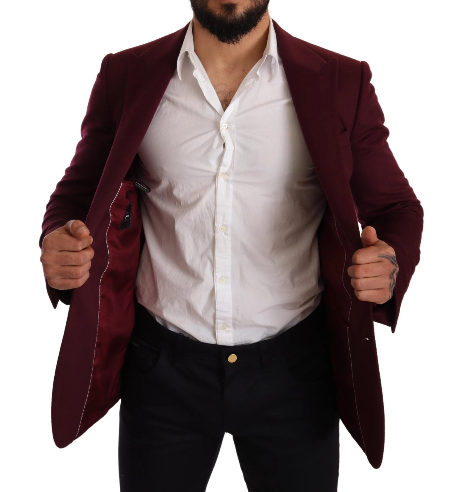 Dolce & Gabbana Maroon Cashmere Slim Fit Coat Jacket Men's Blazer 8 Dolce & Gabbana Maroon Cashmere Slim Fit Coat Jacket Men's Blazer - Image 6