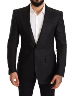 Dolce & Gabbana Black Linen Slim Fit Coat Jacket Men's Blazer