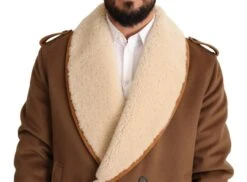 Dolce & Gabbana Brown Double Breasted Shearling Coat Men's Jacket -Lux Lair Store 1540317