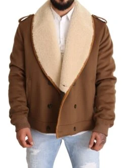 Dolce & Gabbana Brown Double Breasted Shearling Coat Men's Jacket -Lux Lair Store 1540318