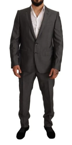 Dolce & Gabbana Gray Metallic MARTINI Slim Fit Set Men's Suit -Lux Lair Store 1542416