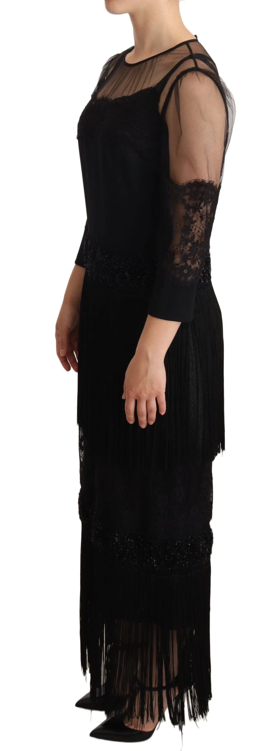 Dolce & Gabbana Black Sheer Floral Lace Crystal Maxi Women's Dress 4 Dolce & Gabbana Black Sheer Floral Lace Crystal Maxi Women's Dress - Image 2