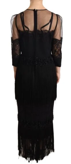 Dolce & Gabbana Black Sheer Floral Lace Crystal Maxi Women's Dress 8 Dolce & Gabbana Black Sheer Floral Lace Crystal Maxi Women's Dress -Lux Lair Store 1543609
