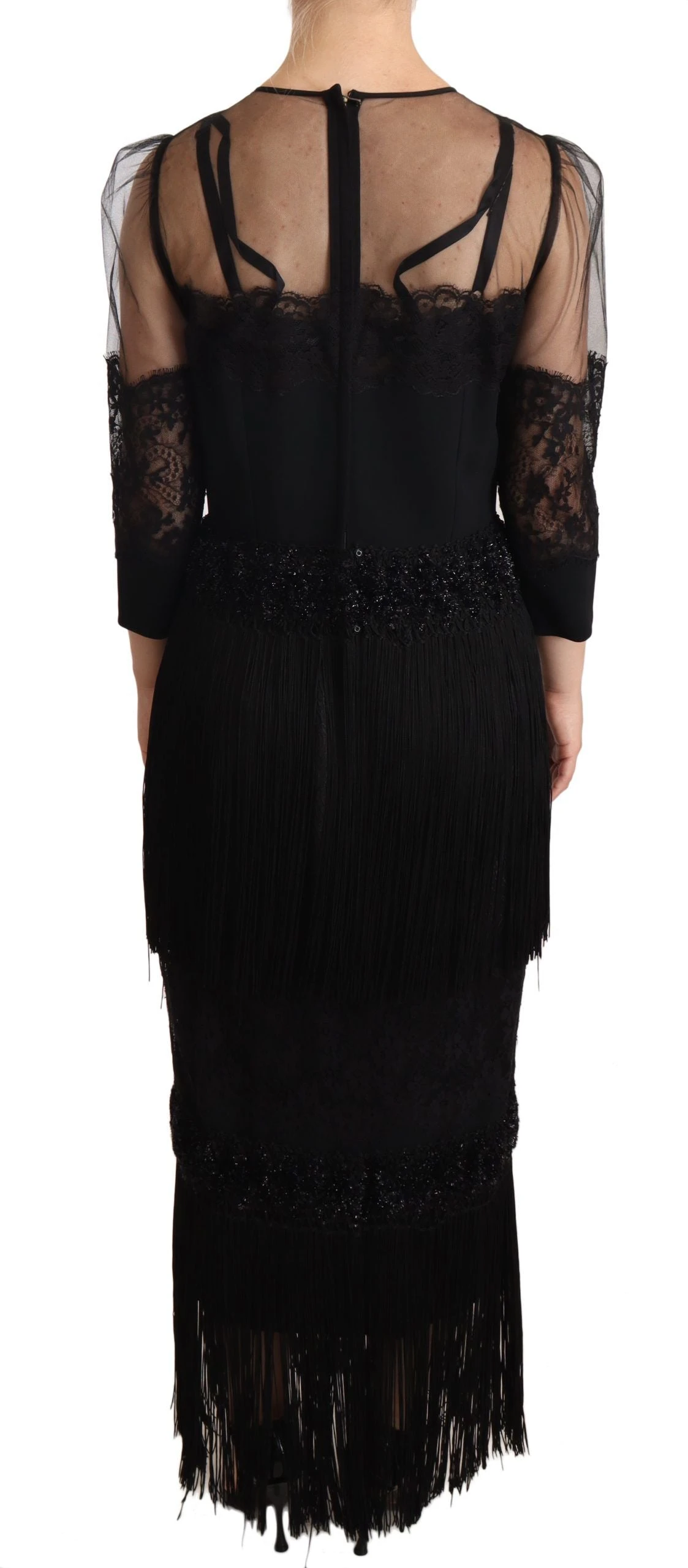 Dolce & Gabbana Black Sheer Floral Lace Crystal Maxi Women's Dress 5 Dolce & Gabbana Black Sheer Floral Lace Crystal Maxi Women's Dress - Image 3