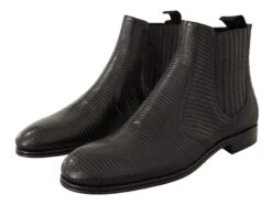 Dolce & Gabbana Black Leather Lizard Skin Ankle Men's Boots -Lux Lair Store 1554214