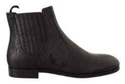 Dolce & Gabbana Black Leather Lizard Skin Ankle Men's Boots