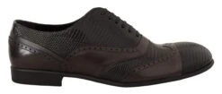 Dolce & Gabbana Brown Lizard Skin Leather Oxford Dress Men's Shoes