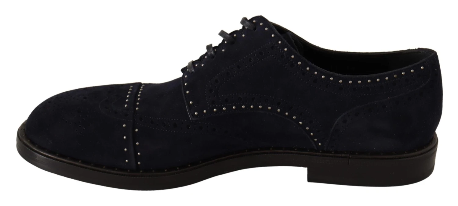 Dolce & Gabbana Blue Suede Leather Derby Studded Men's Shoes 4 Dolce & Gabbana Blue Suede Leather Derby Studded Men's Shoes - Image 2
