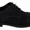 Dolce & Gabbana Blue Suede Leather Derby Studded Men's Shoes -Lux Lair Store 1554332