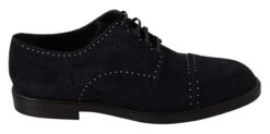 Dolce & Gabbana Blue Suede Leather Derby Studded Men's Shoes