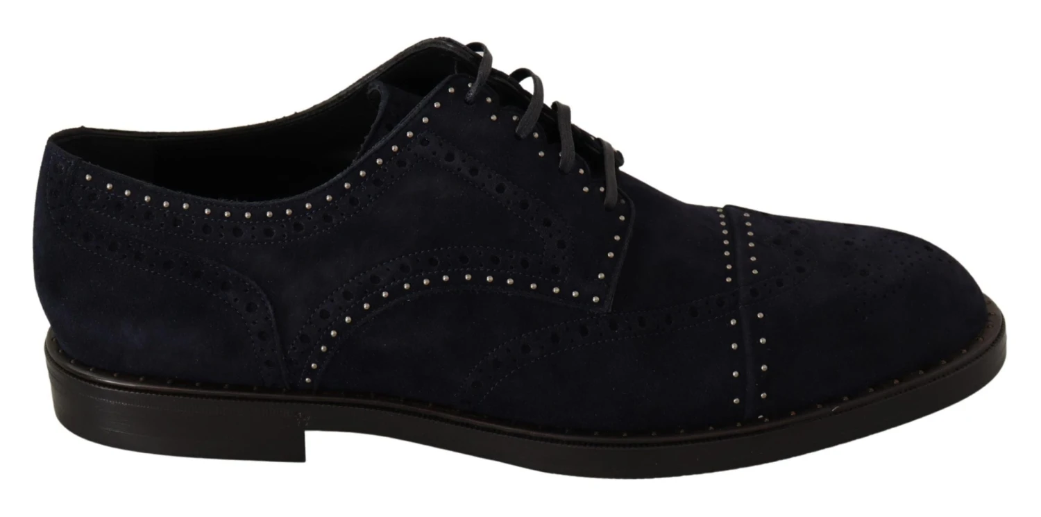 Dolce & Gabbana Blue Suede Leather Derby Studded Men's Shoes 3 Dolce & Gabbana Blue Suede Leather Derby Studded Men's Shoes