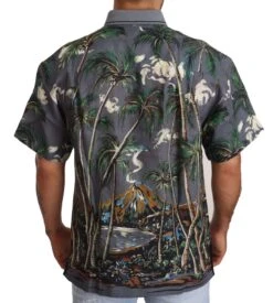 Dolce & Gabbana Gray Linen Tropical Print Collared Men's Shirt -Lux Lair Store 1557652
