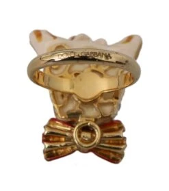 Dolce & Gabbana Beige Dog Pet Branded Accessory Gold Brass Resin Women's Ring -Lux Lair Store 1568168