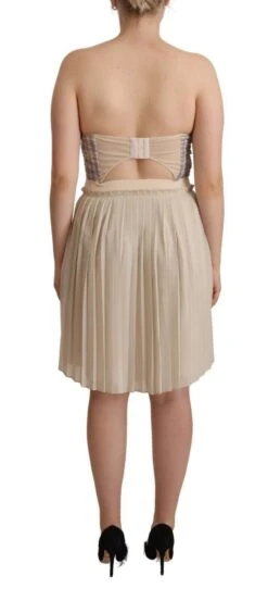 Guess Beige Checkered Pleated A-line Strapless Bustier Women's Dress -Lux Lair Store 1592471