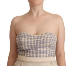 Guess Beige Checkered Pleated A-line Strapless Bustier Women's Dress -Lux Lair Store 1592472