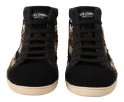 Dolce & Gabbana Beige Brown Wool Cotton High Top Men's Sneakers -Lux Lair Store 1593593