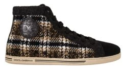 Dolce & Gabbana Beige Brown Wool Cotton High Top Men's Sneakers