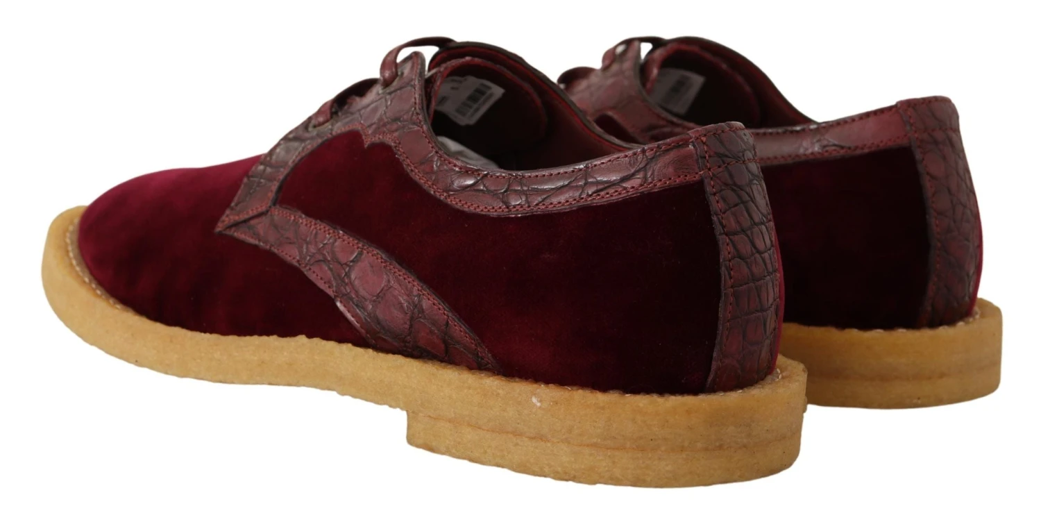 Dolce & Gabbana Bordeaux Velvet Exotic Leather Men's Shoes 5 Dolce & Gabbana Bordeaux Velvet Exotic Leather Men's Shoes - Image 3