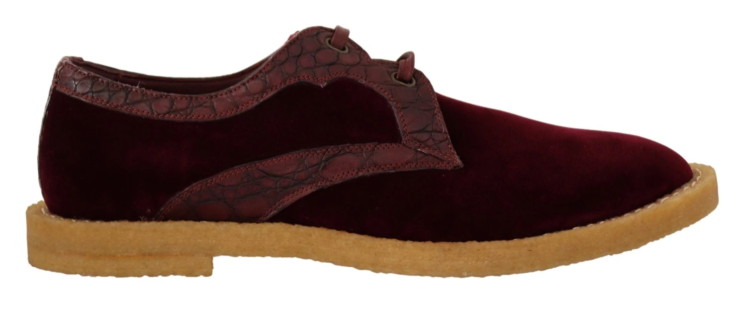 Dolce & Gabbana Bordeaux Velvet Exotic Leather Men's Shoes 3 Dolce & Gabbana Bordeaux Velvet Exotic Leather Men's Shoes