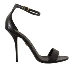 Dolce & Gabbana Black Ostrich Ankle Strap Heels Sandals Women's Shoes