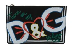Dolce & Gabbana Black DG Print Mens Zipper Coin Purse Leather Men's Wallet