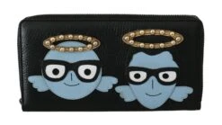 Dolce & Gabbana Black Blue Leather #DGFAMILY Zipper Continental Men's Wallet