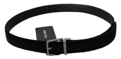 Dolce & Gabbana Black Velvet Leather Silver Buckle Men's Belt -Lux Lair Store 1622165