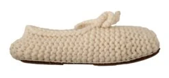 Dolce & Gabbana White Slip On Ballerina Flats Wool Knit Women's Shoes