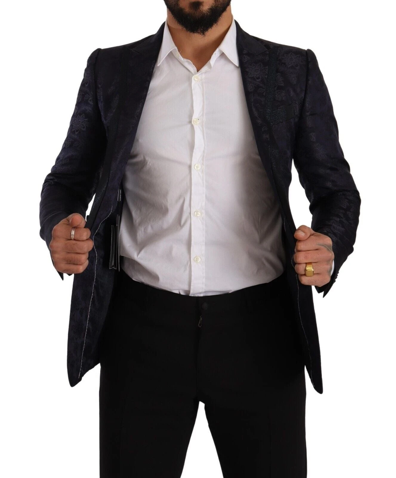 Dolce & Gabbana Blue Floral Jacquard Silk Coat MARTINI Men's Blazer 7 Dolce & Gabbana Blue Floral Jacquard Silk Coat MARTINI Men's Blazer - Image 5